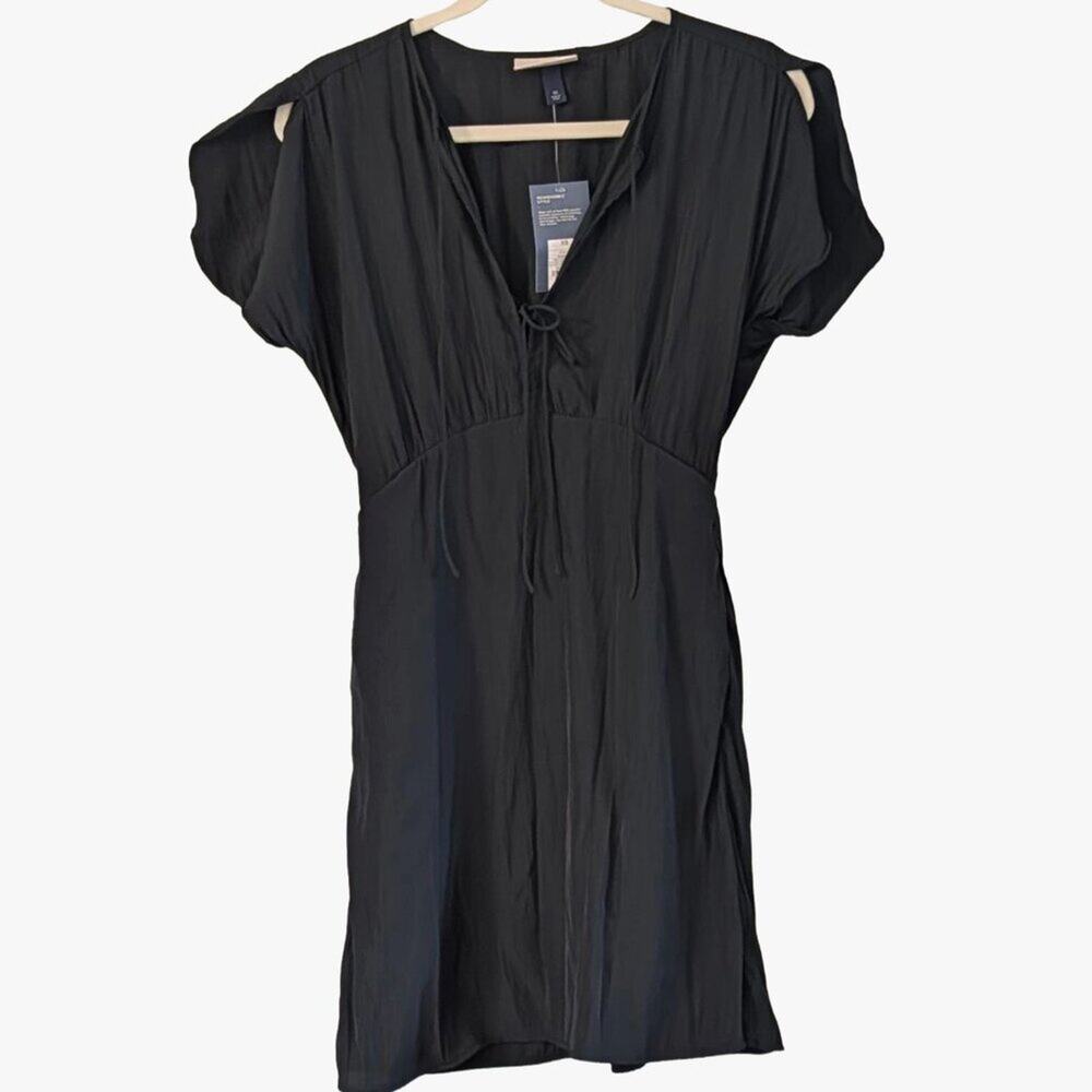 Universal Thread NWT Black Mini Dress XS Tie Neck Cutout Sleeve Pockets